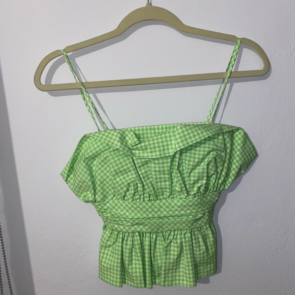 zara neon green gingham top